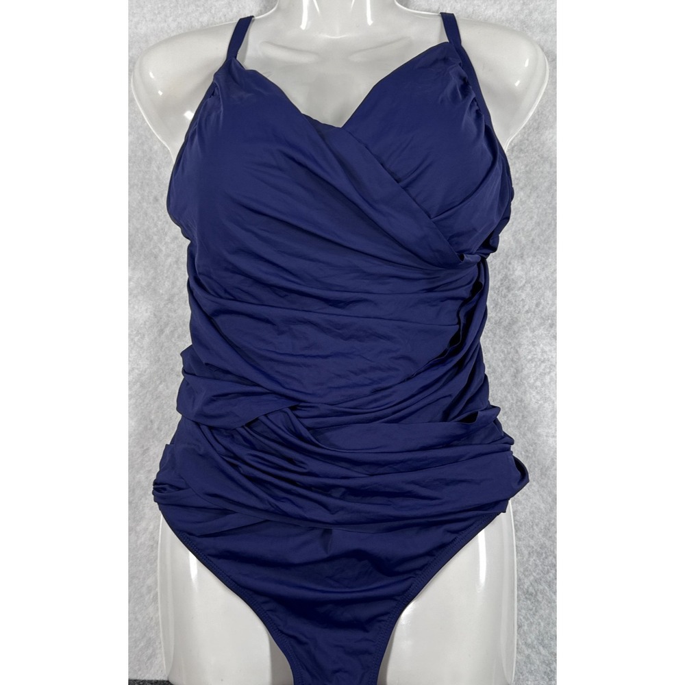 Womens‎ 2XL Blue Tummy Control Ruched Wrap One Piece Swimsuit NWT